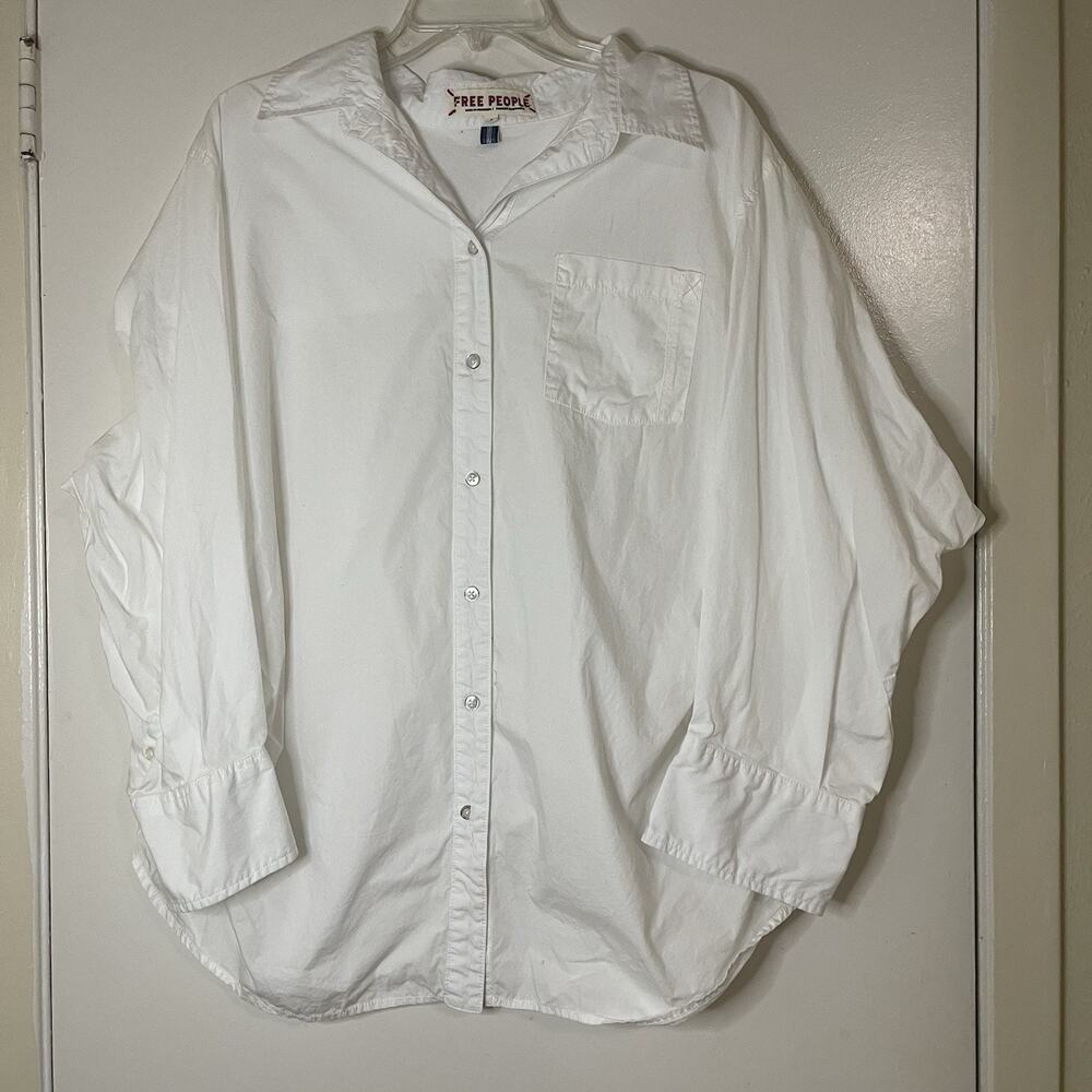 FREE PEOPLE white poplin cotton button down oversized long sleeve shirt Large